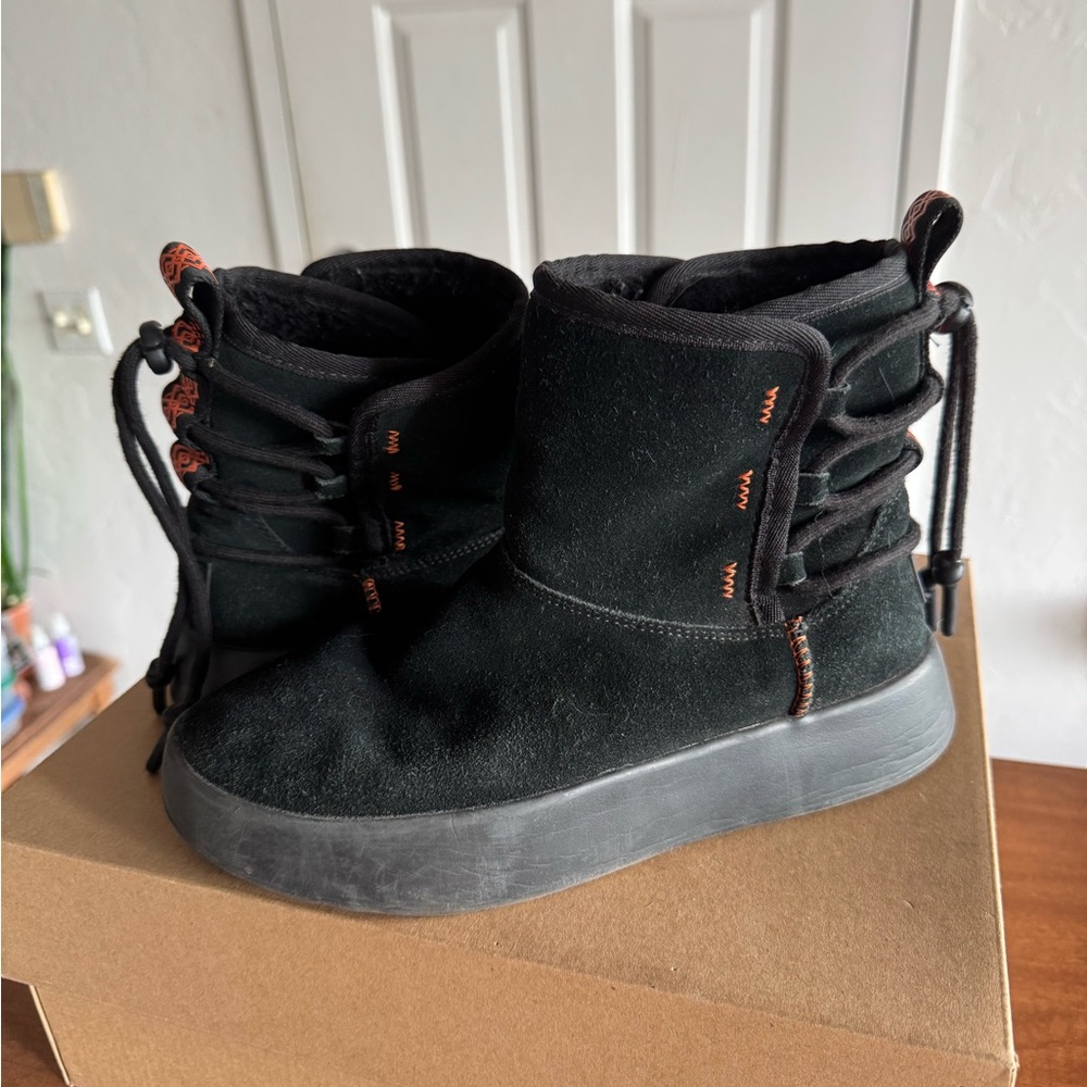UGG Classic Boomer Black Winter Ankle Boots with Orange Accents - Picture 7 of 10